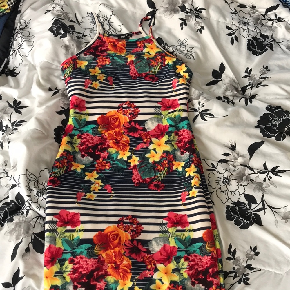 Rue 21 bodycon sundress with stripes and flowers